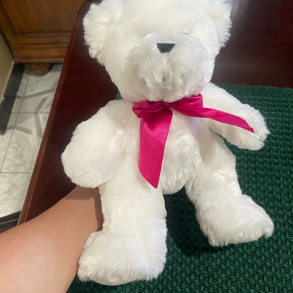 White Teddy Bear with Pink Bow looks New